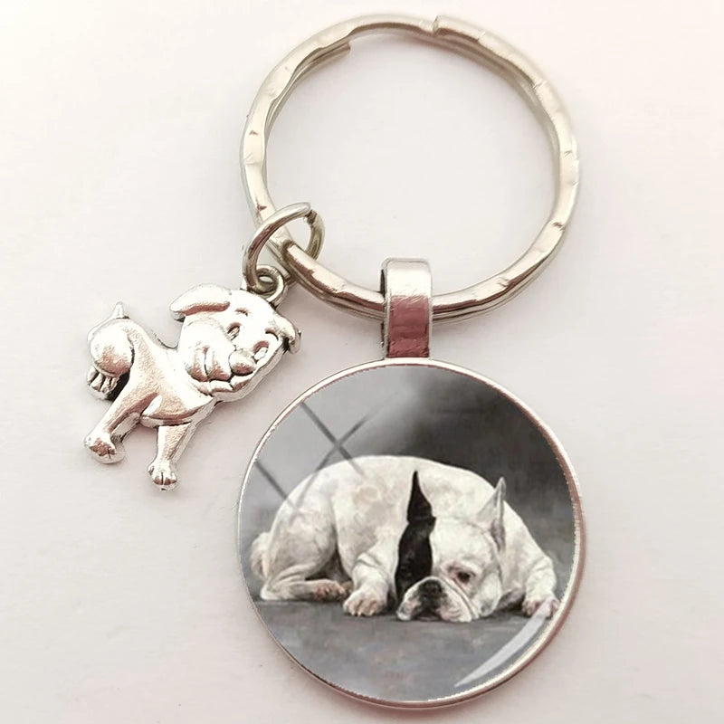 English Bulldog Keychain Charm, Handmade Craft Glass