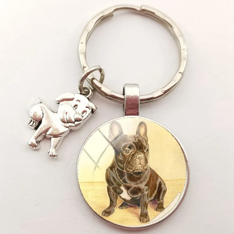 English Bulldog Keychain Charm, Handmade Craft Glass