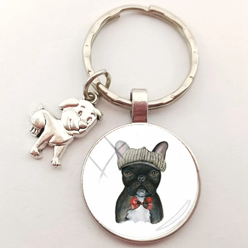 English Bulldog Keychain Charm, Handmade Craft Glass