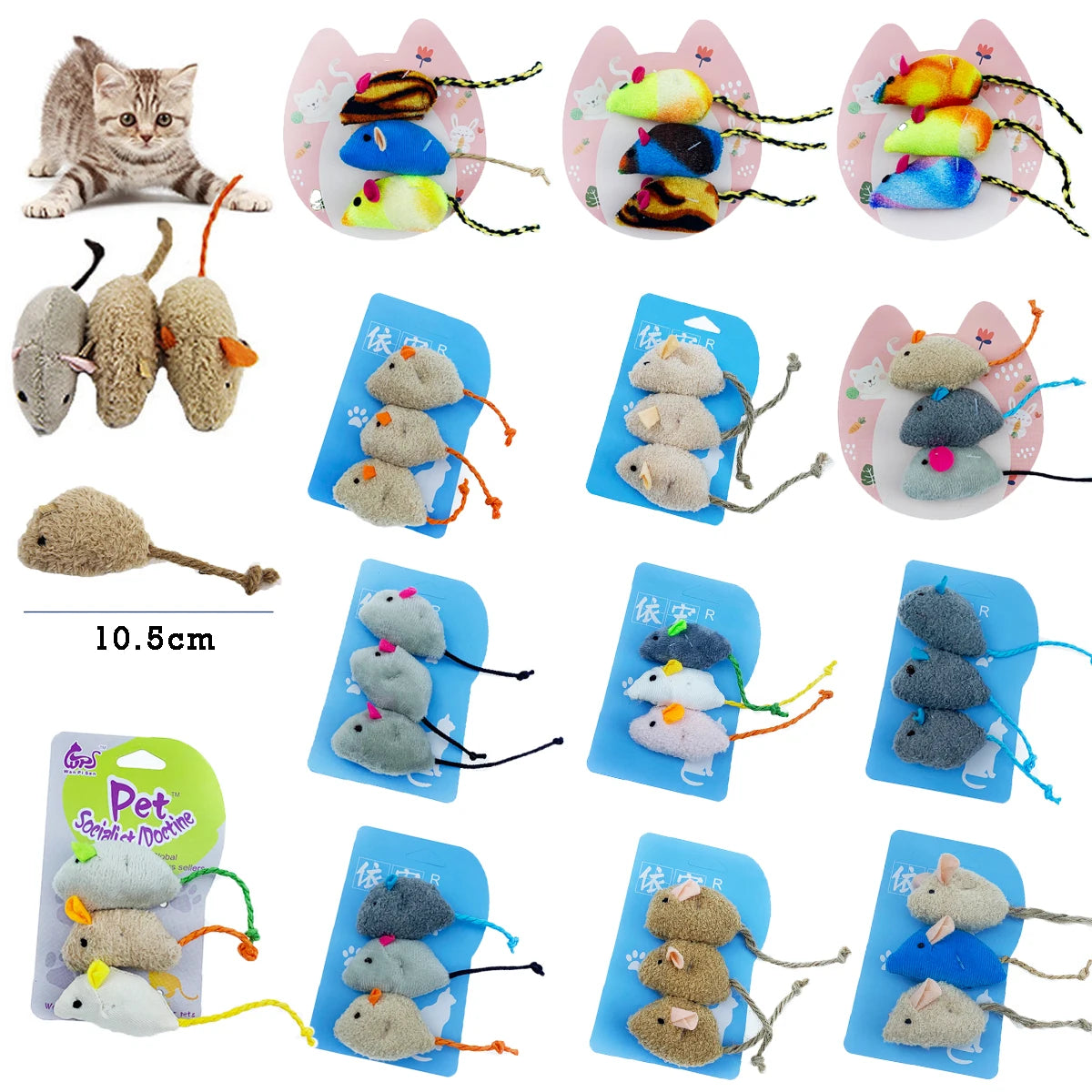 3Pcs/Lot New Plush Simulation Mouse Cat Toy Plush Mouse Cat Scratch Bite Resistance Interactive Mouse Toy Playing Toy for Kitten