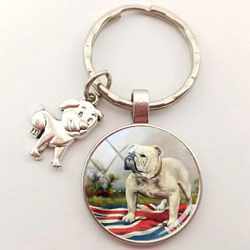 English Bulldog Keychain Charm, Handmade Craft Glass
