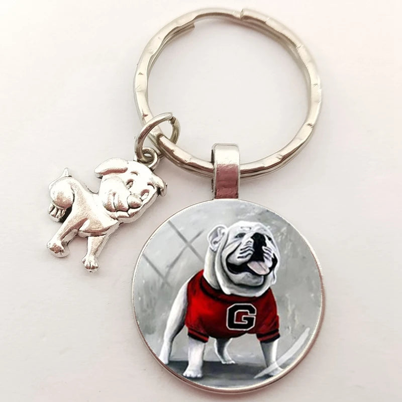 English Bulldog Keychain Charm, Handmade Craft Glass