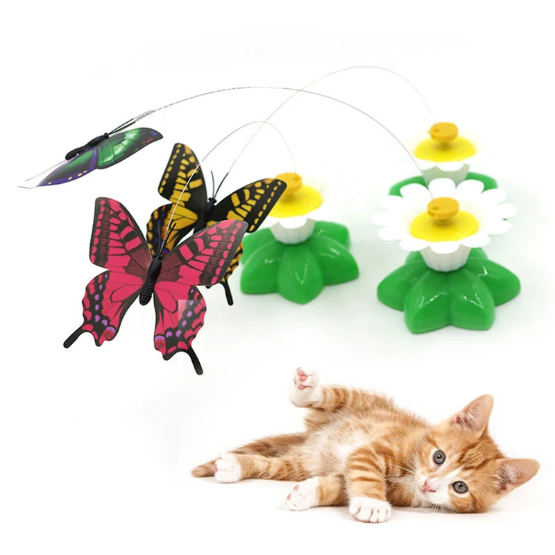 Rotating Electric Flying Butterfly Colorful Interactive Cat Dog Automatic Humming Bird Intelligence Training Rotating Funny Toys