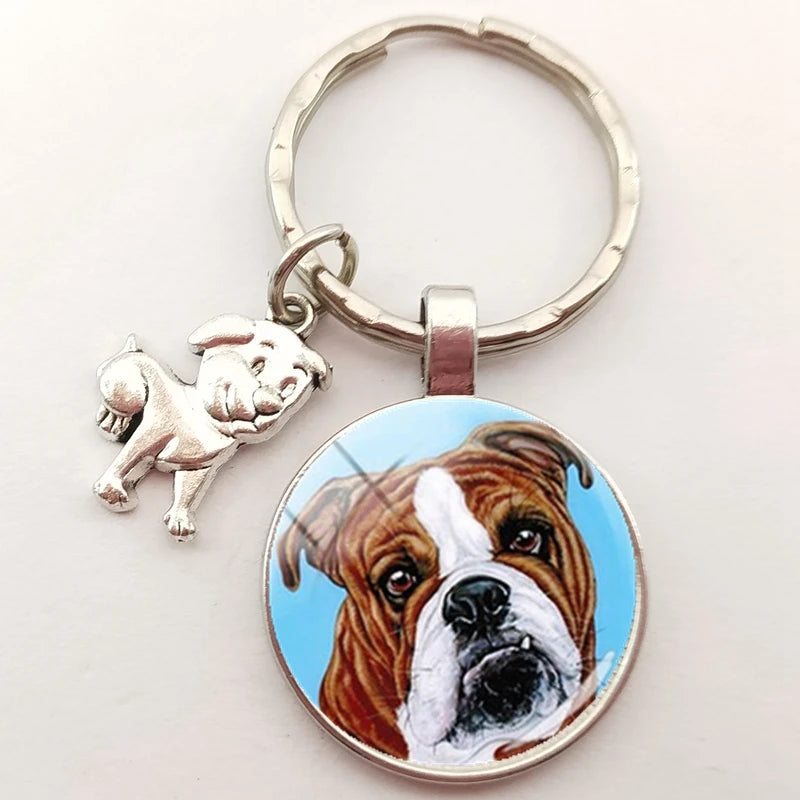 English Bulldog Keychain Charm, Handmade Craft Glass