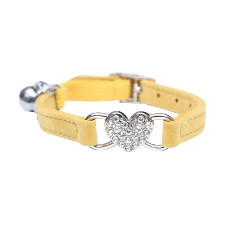 8 Colors Adjustable with Soft Velvet Material Pet Product Small Dog Collar Heart Charm and Bell Cat Collar Safety Elastic